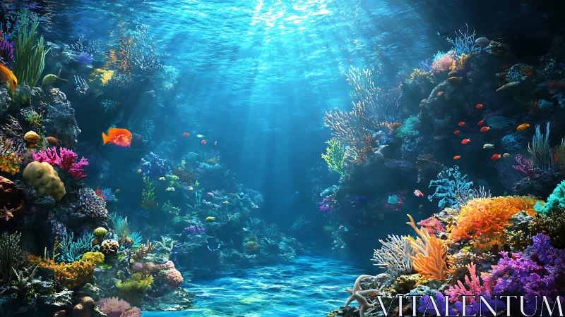 Colorful coral reef scene with tropical fish underwater.