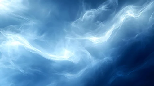 Ethereal wisps of white light swirling in a blue abstract background.