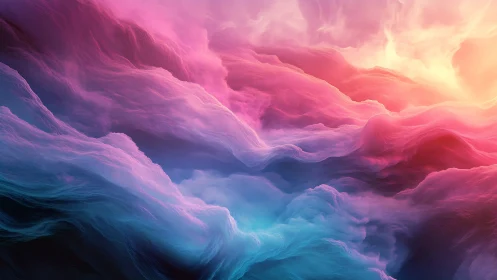 Volumetric neon clouds flow across a surreal chromatic horizon