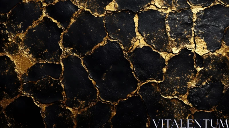 Luxurious Black and Gold Cracked Texture Abstract Art.