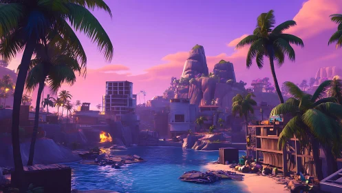 Neon-Soaked Harbor Where Digital Dreams Meet Tropical Shores.