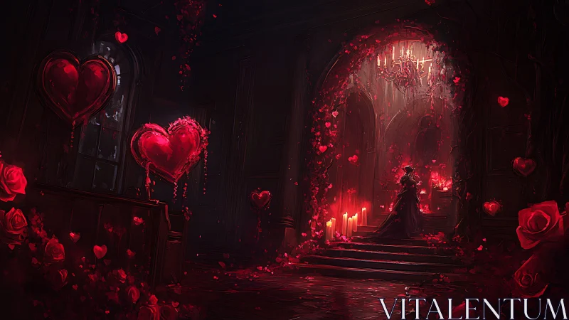 Gothic Romance Chamber: Neon Hearts and Chandelier Glow.