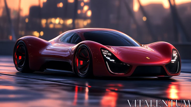 Crimson concept racer drinks in dusk light before liftoff