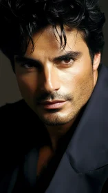 Intense male portrait under dramatic low-key studio lighting