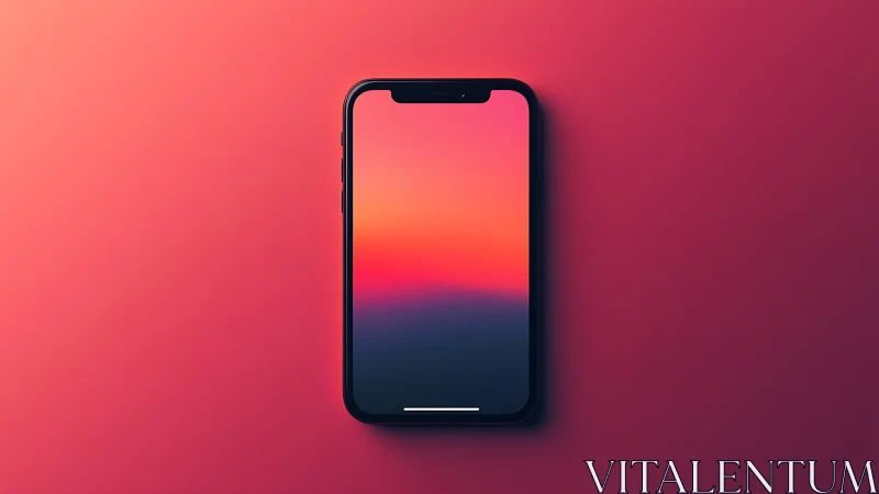 Modern Smartphone with Gradient Sunset Display Against Color-Shifted Background.