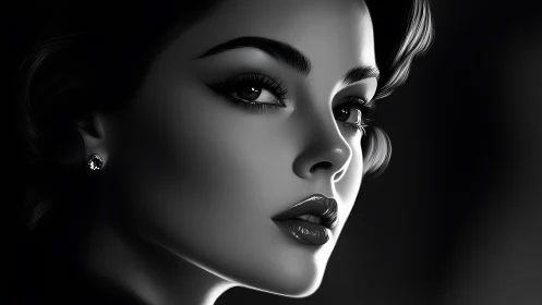 High-contrast monochrome portrait defines retro cinematic allure