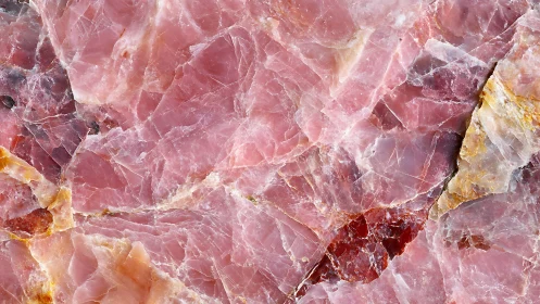 Polished pink quartz macro reveals crystalline fracture network