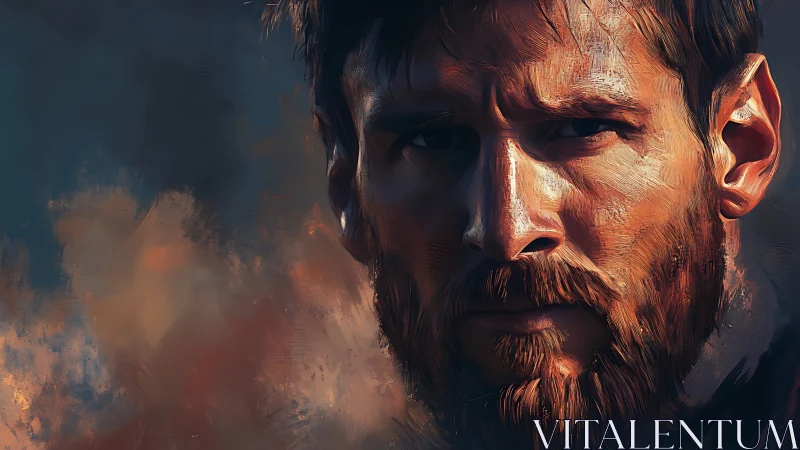 Intense bearded portrait under dramatic painted light.