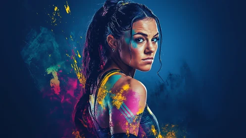 Confident young woman wrapped in bold splashes of color.