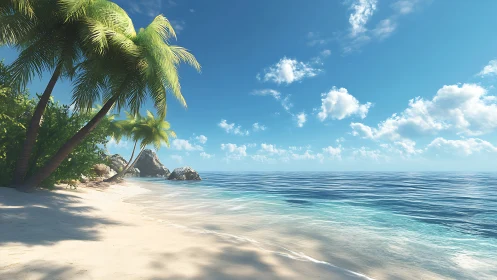 Tropical Beach Cove with Palm Trees and Turquoise Waters