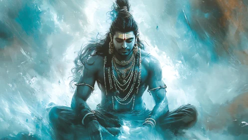 Mystic blue meditation with a calm cosmic warrior spirit.