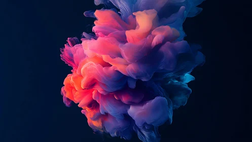 Luminous color cloud floats in deep midnight space.