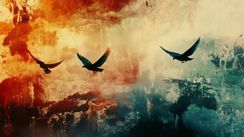 Three restless birds stitch twilight across split skies