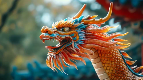 Radiant dragon sculpture glowing with swirling fiery colors.