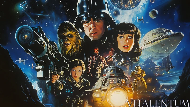 Retro sci fi ensemble confronts cosmic battle above planets