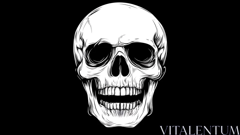 High-contrast human skull illustration shows frontal view