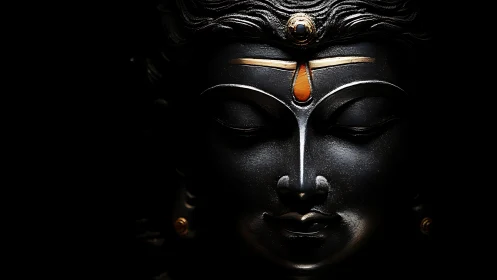 Serene divine face rests in quiet shadows and gentle light