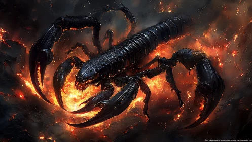 Molten-world scorpion strides from lava with armored menace