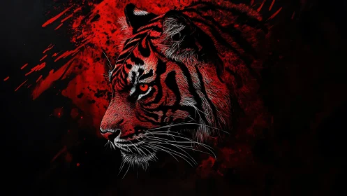 Crimson tiger profile explodes against black void. Period.