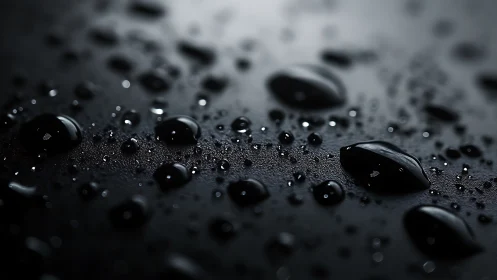 Midnight droplets glimmer across a velvety dark surface.