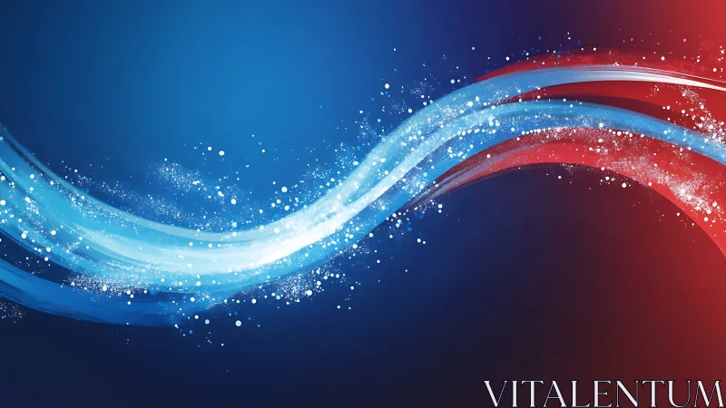 Curved light trails sweep across blue and red gradient field