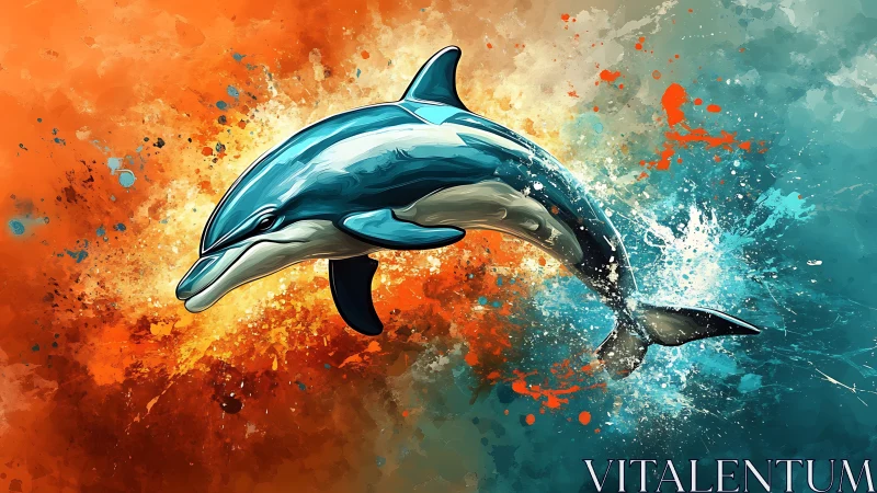 Joyful dolphin leaping through a splash of vivid color.