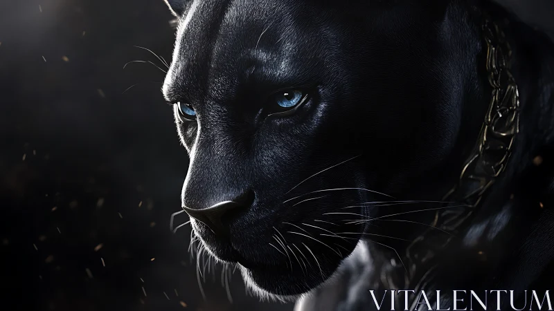 Black Panther with Piercing Blue Eyes in Shadow.
