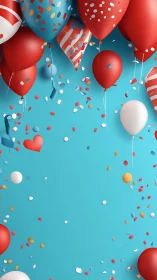 Festive Celebration: Balloons and Confetti Against Turquoise.