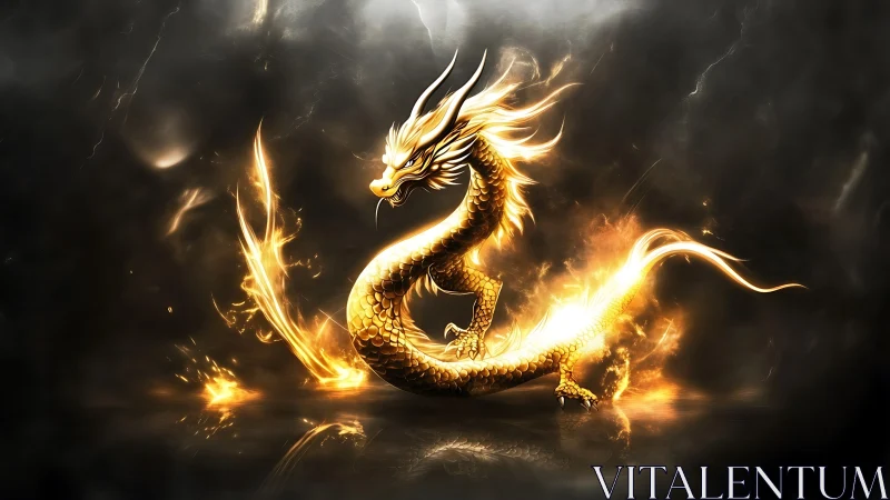 Celestial ember dragon coils through stormlit cosmic fire.