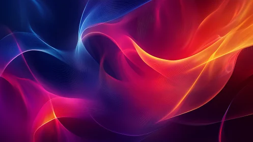 Flowing neon light waves curve across deep gradient space