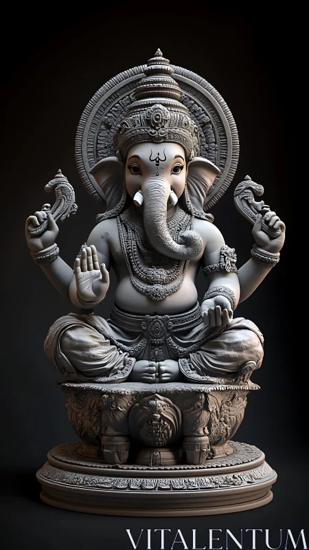 Monochrome Ganesha sculpture rendered with high-relief detailing
