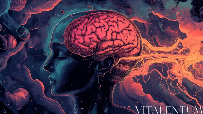 Neural energy silhouette with luminous cerebral pathways.