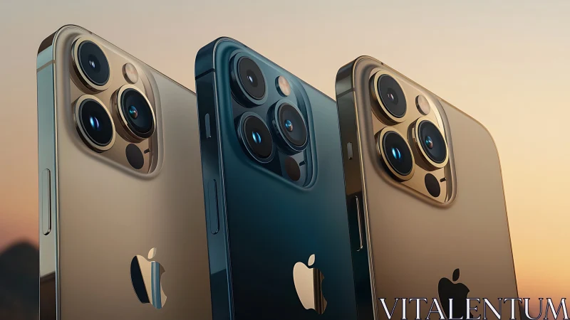 Premium Smartphone Triple Camera Systems Rendered Against Golden Hour.