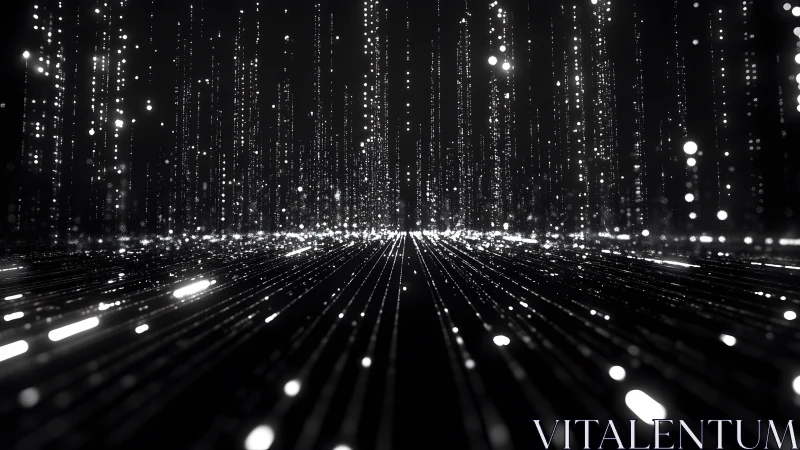 Futuristic Digital Light Grid in Black and White Abstract Style.