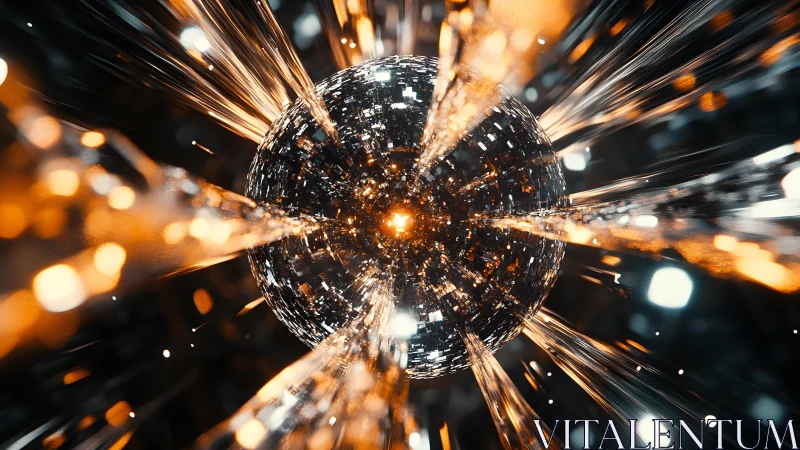 Futuristic energy sphere with glowing light streaks in digital art.