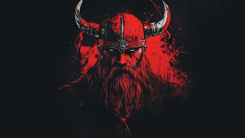 Viking warrior portrait in red and black digital art.