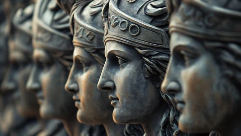 Noble bronze warrior busts share a quiet, timeless focus