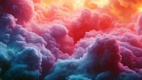 Radiant neon clouds roll through a dreamy painted sky