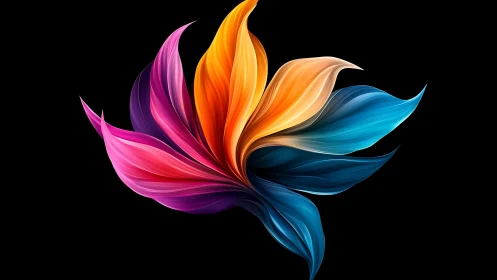 Abstract multicolor petal structure curves on black background