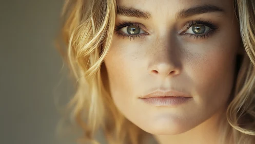 Golden gaze in quiet focus, framed by sunlit curls.