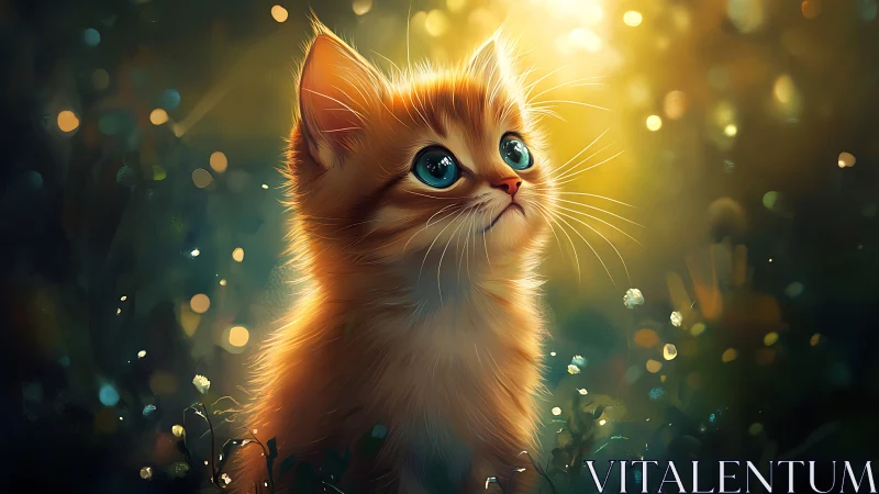 Luminescent Kitten With Crystalline Eyes in Bokeh Garden