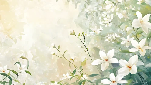 Delicate white flowers with soft focus botanical composition and luminous atmospheric treatment.