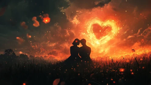 Love's Fiery Glow: A Moment Under Burning Skies.