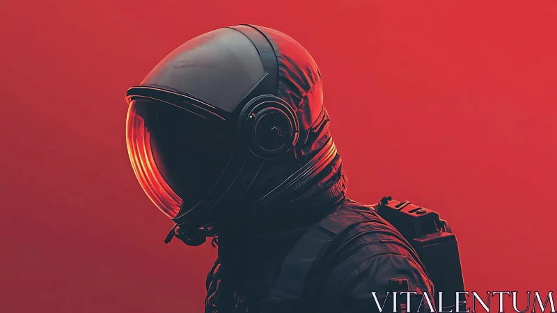 Solitary astronaut silhouette glows against vivid red void