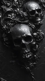 Midnight skull relief entwined in baroque obsidian florals.
