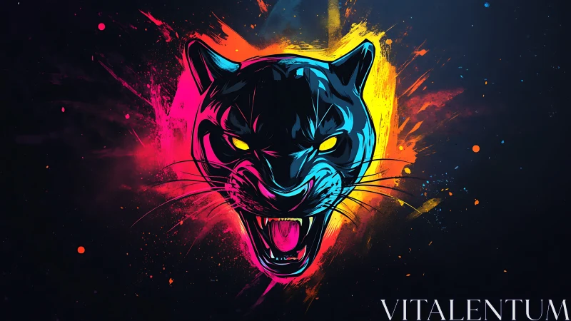 Neon-lit panther head rendered in high-contrast vector gradients