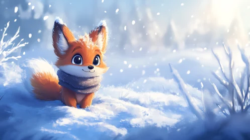 Snow-kissed baby fox daydreams beneath drifting winter light.