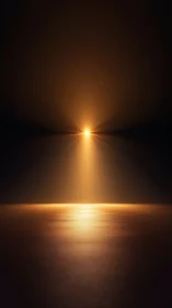 Vertical beam of warm light reflects across dark surface