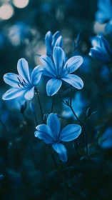 Blue petaled flowers with narrow sepals captured with shallow depth of field bokeh