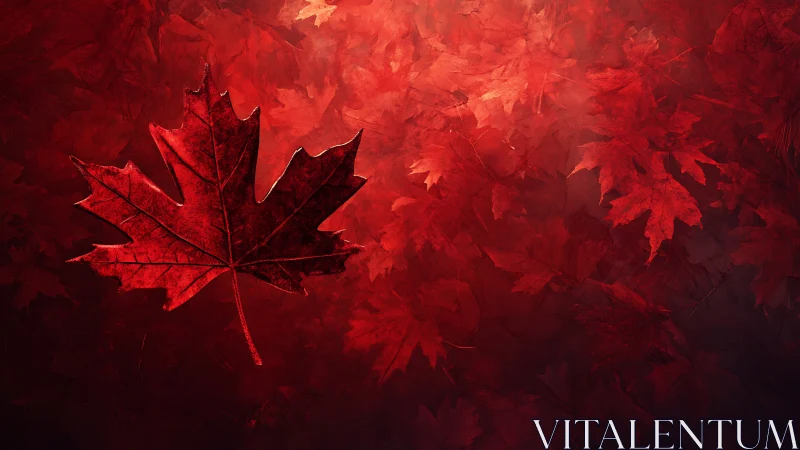 Glowing red maple leaf resting in a sea of autumn warmth.